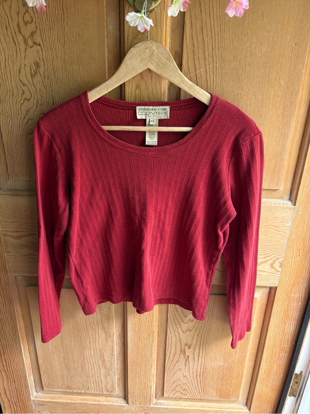Vintage Jones New York Country Red 100% Cotton Knit Top Petite Large